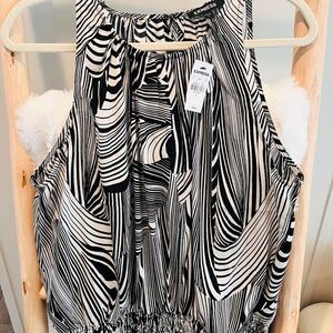 Express Black & White Abstract Striped Halter Blouse